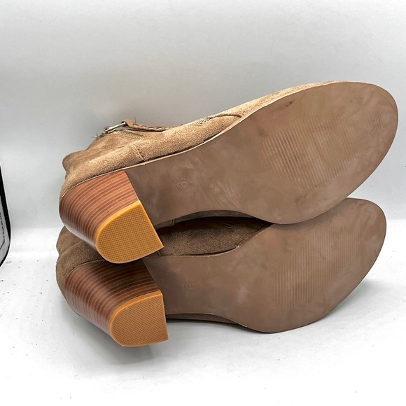 Charles Albert Ankle Bootie Size 9 Zide Zip Stack Heel Vegan Suede Tan Western - Picture 7 of 10